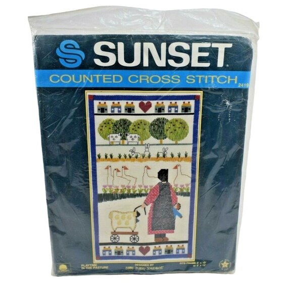 Sunset Counted Cross Stitch Kit Playtime in the Pasture New - Picture 1 of 3